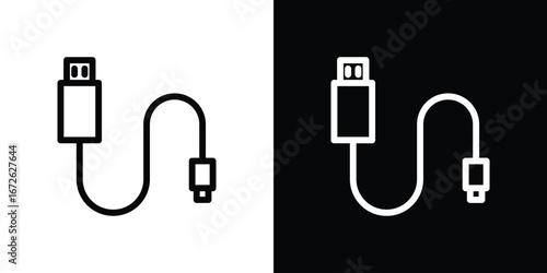 USB cable icon logo concept in strokes