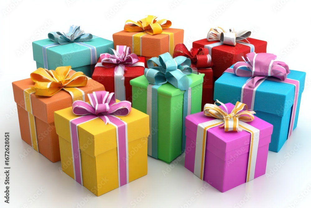 Obraz premium Colorful and festive gift boxes stacked together for celebrations and occasions