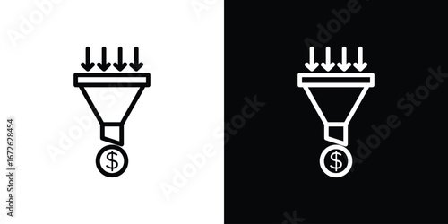 Sales funnel icon logo concept in strokes