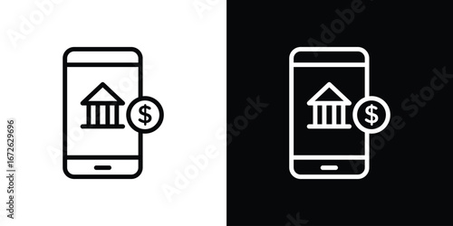 Mobile banking icon logo concept in strokes