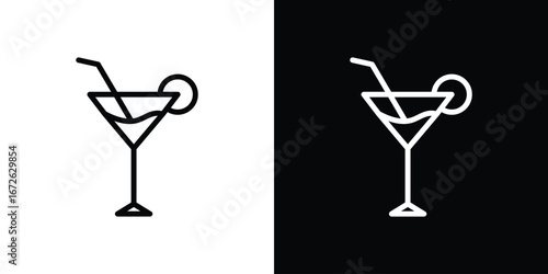 Martini glass icon logo concept in strokes