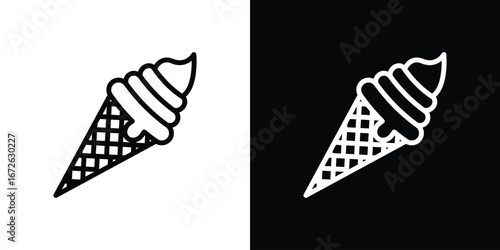 Ice cream cone icon logo concept in strokes