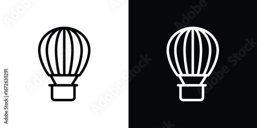 Hot air balloon icon logo concept in strokes