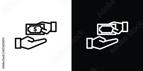 Hand money exchange icon logo concept in strokes