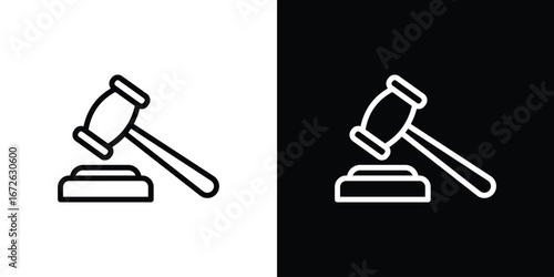 Gavel icon logo concept in strokes