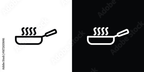 Frying pan icon logo concept in strokes