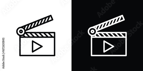 Film clapperboard icon logo concept in strokes