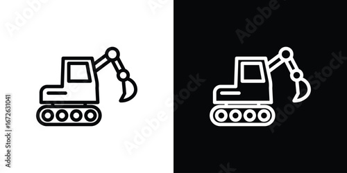 Excavator icon logo concept in strokes