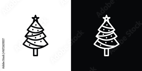 Christmas tree icon logo concept in strokes