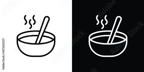 Bowl of soup icon logo concept in strokes