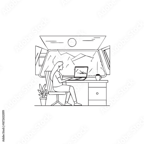 Digital artist working in a converted van studio