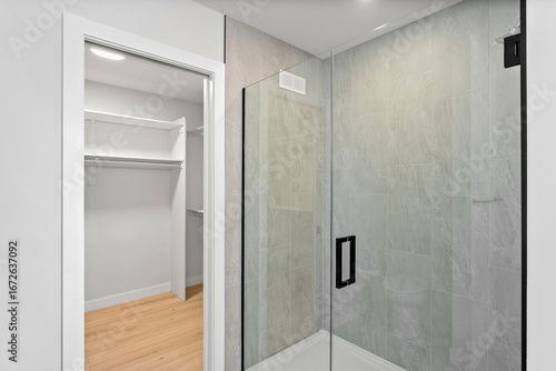 Wallpaper Mural Bathroom with a shower and a walk in closet Torontodigital.ca