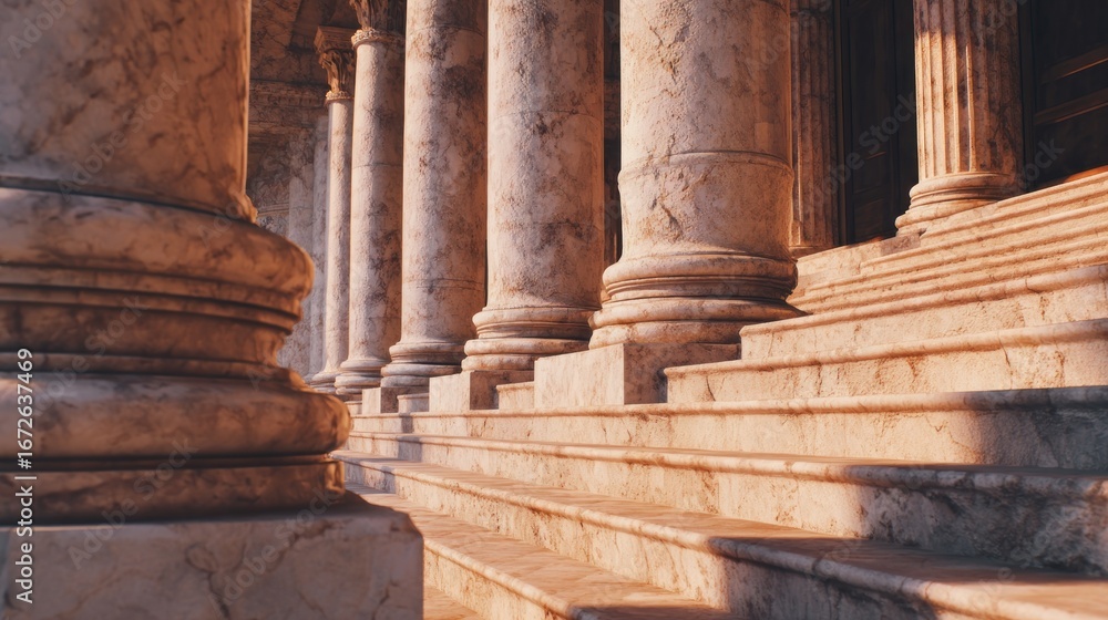 Fototapeta premium Ancient columns and stairs in sunlight