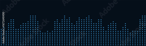 Digital skyline cityscape with dot pattern on minimalist vector tech background.