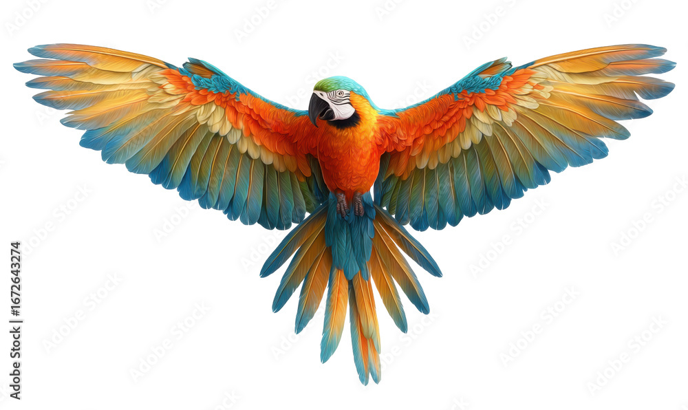 Obraz premium Colorful parrot in flight, vibrant plumage