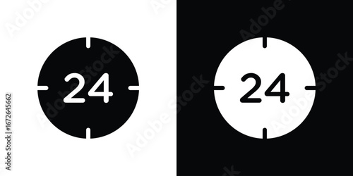 Time twenty four icon for web design. solid vector icons
