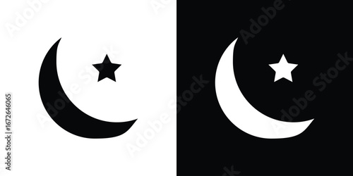 Star and crescent icon for web design. solid vector icons