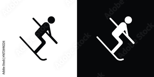 Skiing icon for web design. solid vector icons