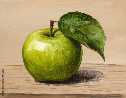 Detailed illustration of a green apple