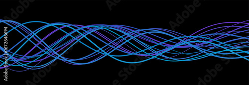 Dynamic waves on black: tech background with intersecting blue and purple lines.