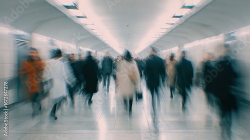 Blurred subway commuters