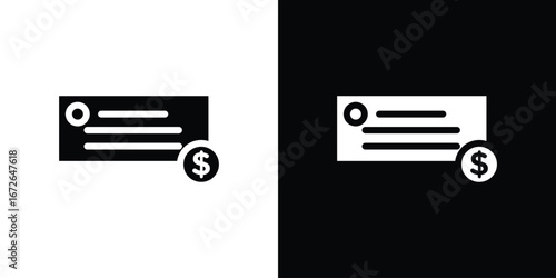 Money check icon for web design. solid vector icons