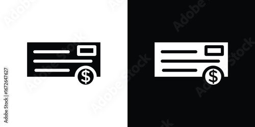 Money check icon for web design. solid vector icons