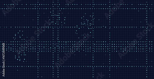 Futuristic digital grid with blue dot patterns on dark background.