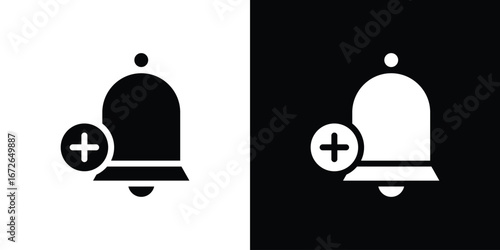 Cowbell circle plus icon for web design. solid vector icons