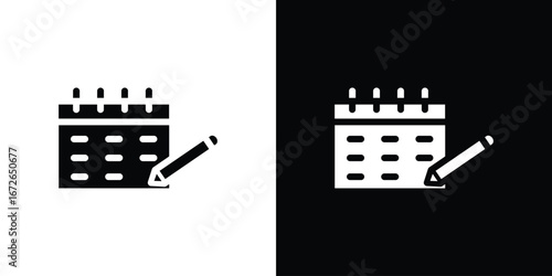 Calendar pen icon for web design. solid vector icons