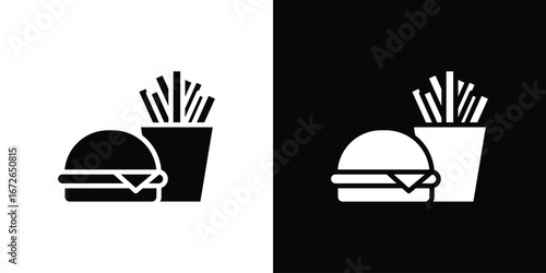 Burger Fries icon for web design. solid vector icons