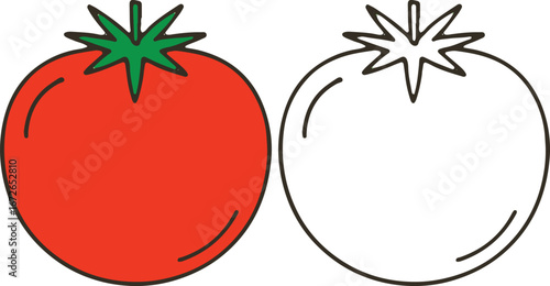 Two Tomatoes, One Colored and One Outline