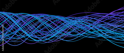 Dynamic vector tech background with intertwined blue and purple lines.
