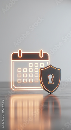 Secure Calendar: A calendar with a shield representing security, signifying protection and privacy, ideal for illustrating event scheduling, data protection, and secure planning.