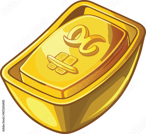 Chinese Singles Festival Elements Golden Chinese Ingot in Decorative Tray, Wealth, Prosperity, Fortune, Symbol