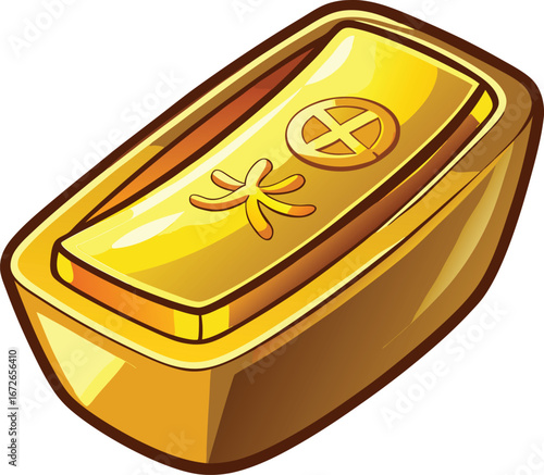 Chinese Singles Festival Elements Shiny Gold Ingot in a Decorative Container, Chinese Symbol Design, Wealth