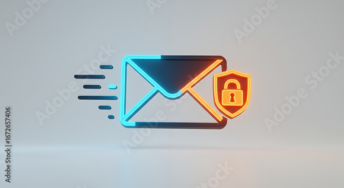 Digital Communication Security: An abstract icon showcases secure electronic mail in digital form, representing safe message transfer within cybersecurity. 