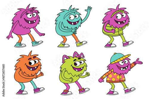 Colorful Cartoon Cyclops Creatures Illustration for Halloween Vector