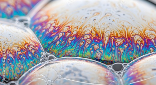 Colorful Soap Bubbles with Abstract Swirling Patterns on Surface