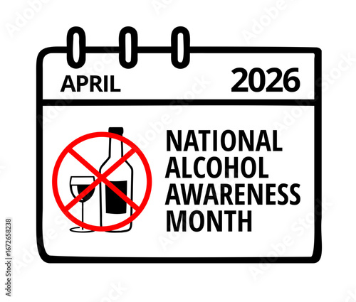Calendar date reminder for National Alcohol Awareness  Month, isolated on transparent background