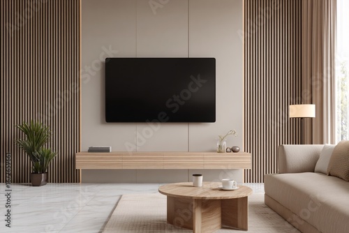 Modern penthouse living room, featuring large windows