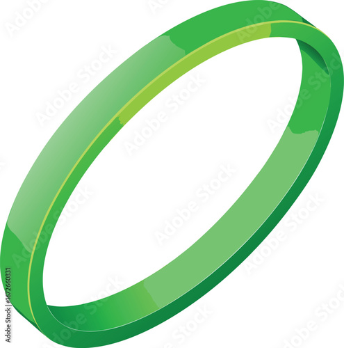 Fitness Solo Workout Graphics Isometric Illustration of a Thick Green Rubber Band or Bracelet