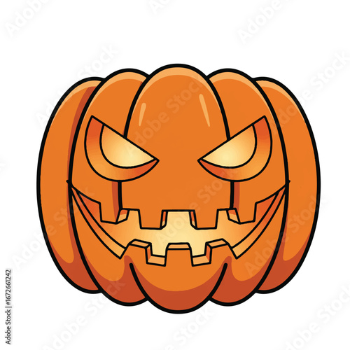 Vector illustration of a spooky jack o lantern with a menacing face for Halloween against a clean white background.
