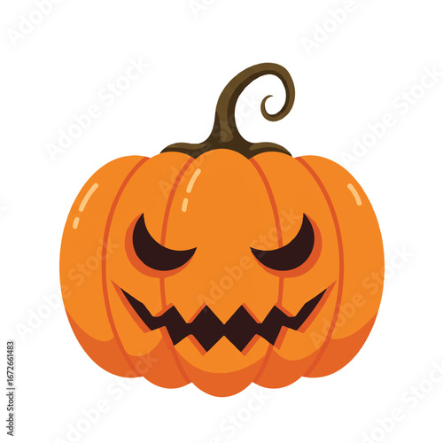 Vector illustration of a jack o' lantern with a spooky face on a white background for Halloween.