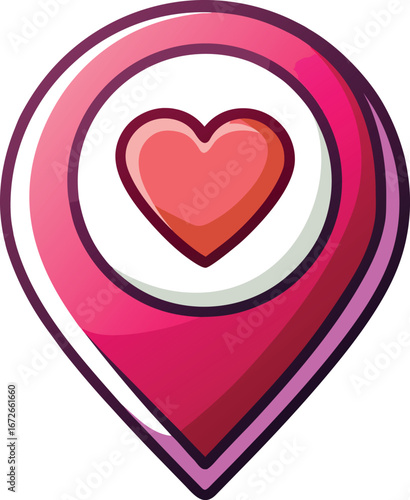 Online Dating App Graphics Pink Heart-Shaped Map Pointer Icon: Valentine's Day, Love, Location, GPS, Navigation, App Design Element, Romantic Symbol,
