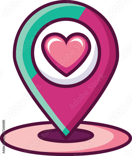 Online Dating App Graphics Charming Pink and Teal Heart-Shaped Location Pin Icon Design for Valentine's Day or Love-Themed Projects