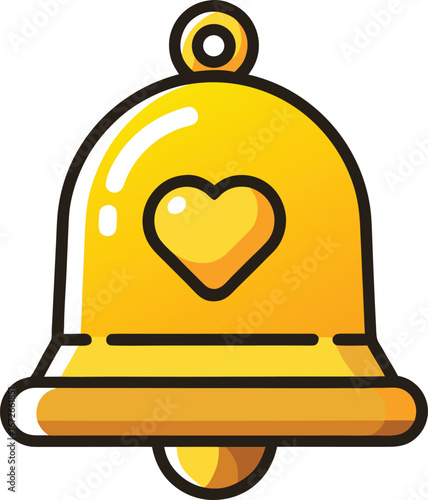 Online Dating App Graphics Cute Yellow Bell with Heart Icon: Cartoon Illustration for Notification, Love, App Icon, Website Design, and