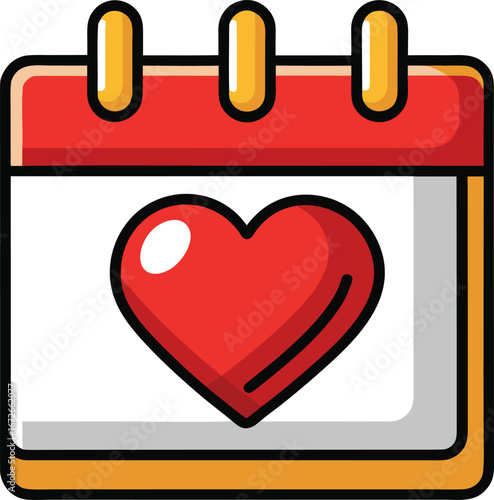 Online Dating App Graphics Red Heart on Calendar Icon: Cute Valentine's Day, Anniversary, or Love Appointment Reminder Design Element