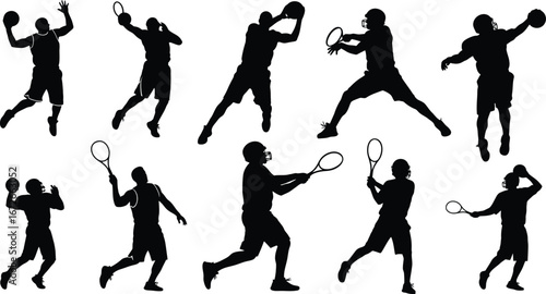 Dynamic silhouette collection of basketball, football, and tennis players in action isolated for your design needs