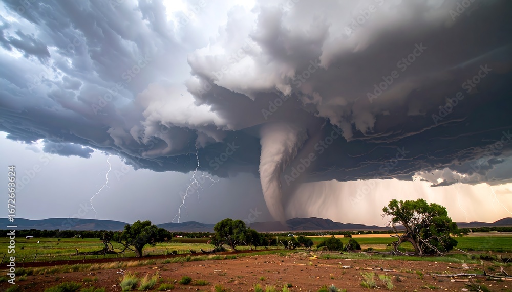 Fototapeta premium Dramatic storm over a flat landscape